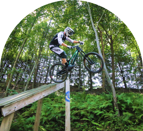 Mountain Biker doing jumps on trial at Blue Mountain Resort
